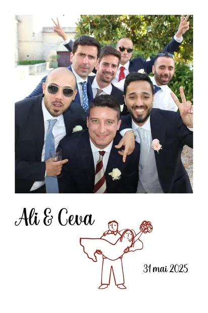 Masque d'impression photobooth, mariage : une illustration dessinée pour les mariés